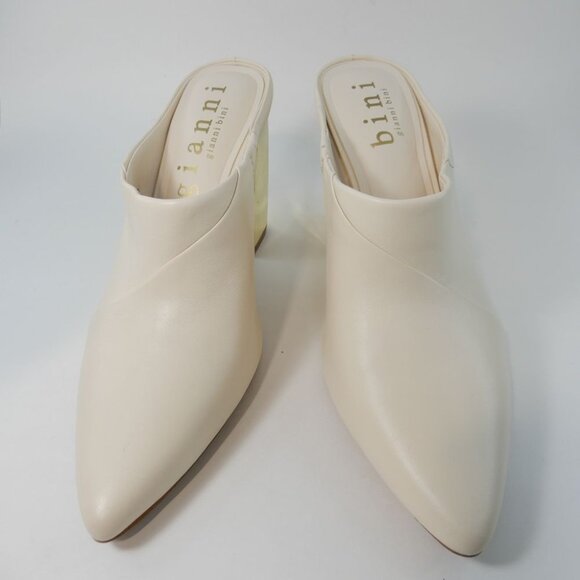 Gianni Bini Donovan Heeled Leather Mules Size 8 Cream Gold Curved Heels NEW - Picture 4 of 16